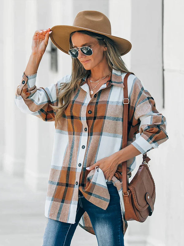 Plaid Casual Button Up Blouse