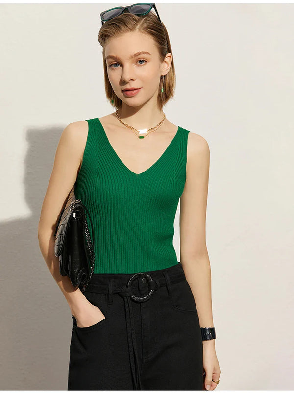 Solid V-neck Sexy Slim Vest