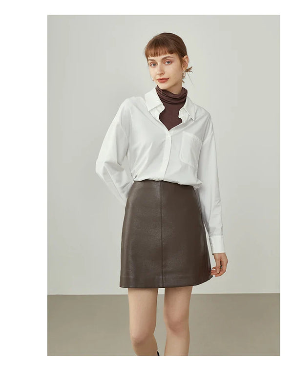 High Waist A-line Leather Skirt
