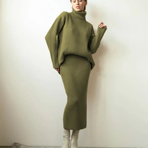 Turtle Neck Sweater and Midi Skirt Suits