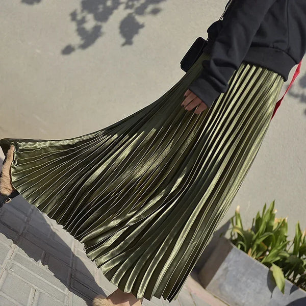 Velvet High Waist Pleated Skirt