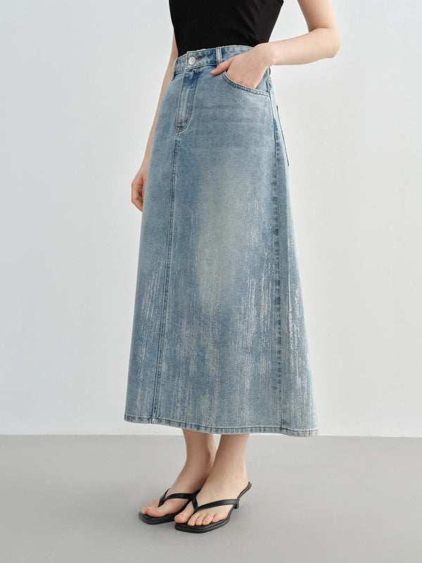 High Waist Slimming Mid Denim Skirt
