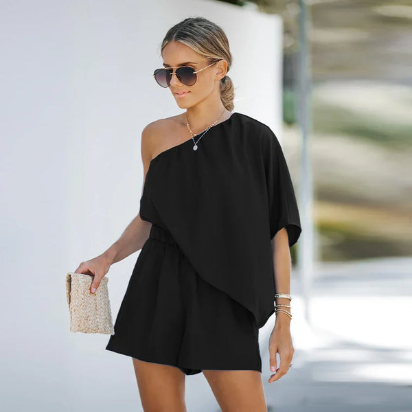 One Shoulder High Waist Short Playsuit