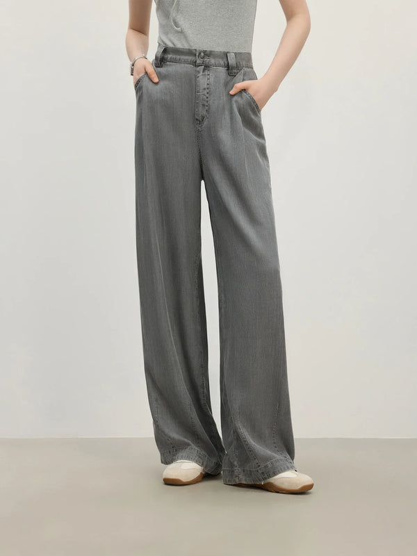 Draped Relaxed Wide-Leg Denim Pants