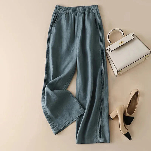 Cotton-Linen Blended Wide Leg Trousers