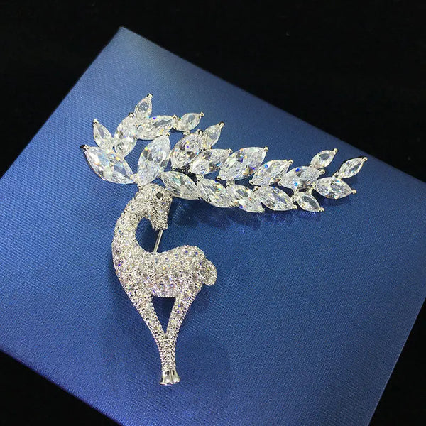 Christmas Deer Rhinestone Brooch Pin