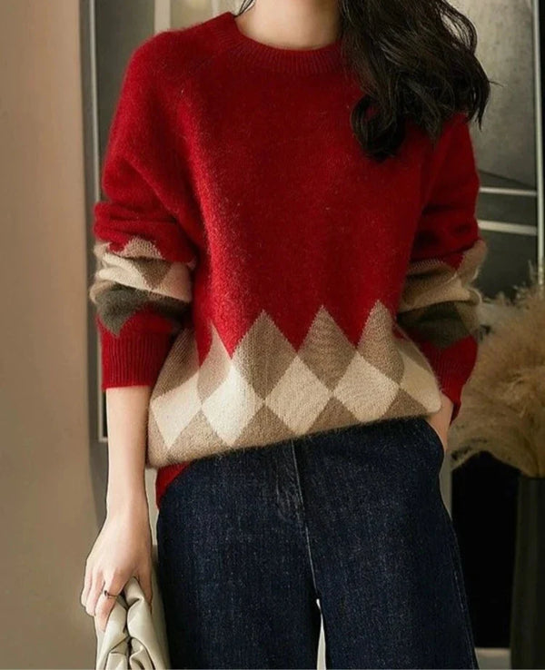 Round Neck Patchwork Pullover Sweater