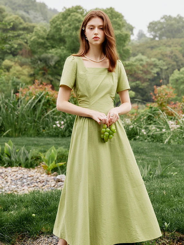 Square Neck High Waist Cotton A-LINE Dresses