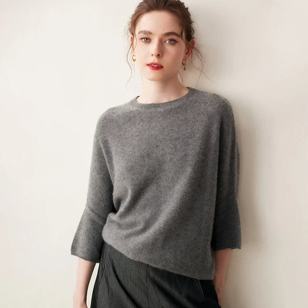 Round-Neck Batwing Sleeve Cashmere Sweater