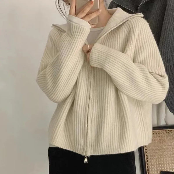 Zipper Wool Knitted Short Coat