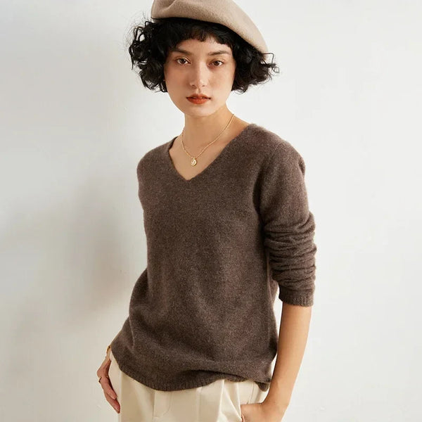 V-Neck 100% Cashmere Basic Jumper