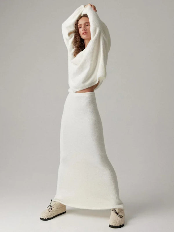 Casual V-neck Sweater& Skirt Set