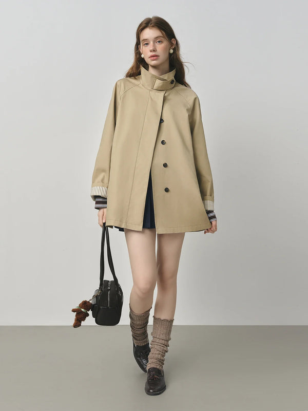 Short Stand Collar Windbreaker Trench Jacket