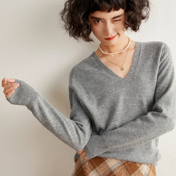 V-Neck Cashmere Pullover Sweater