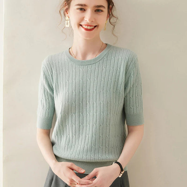 100% Cashmere Short Sleeve Pullover Sweatshirt
