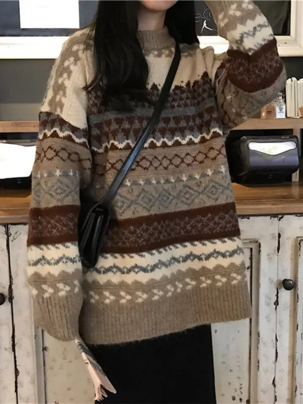 Stripe Patterned Loose Sweater Pullover