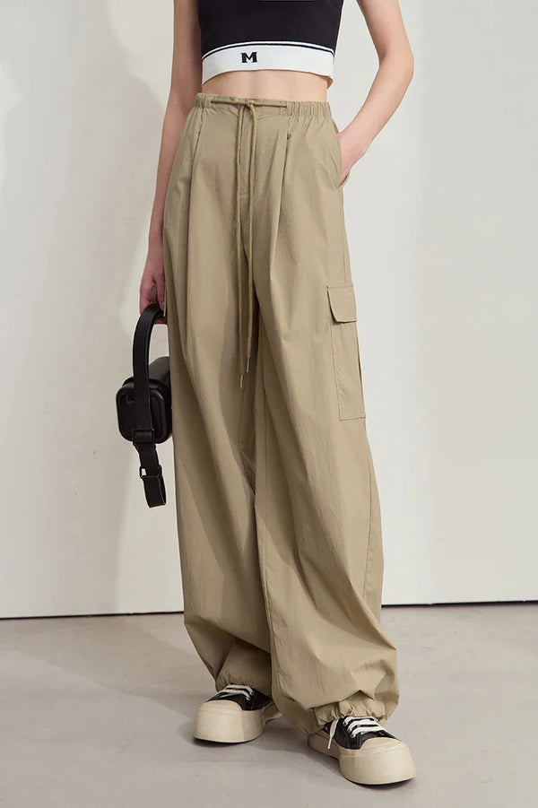 Solid Drawstring Wide-leg Pants