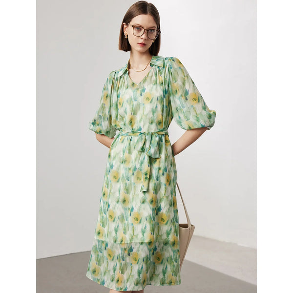 Two-piece Set Lapel 100% Mulberry Silk Dress