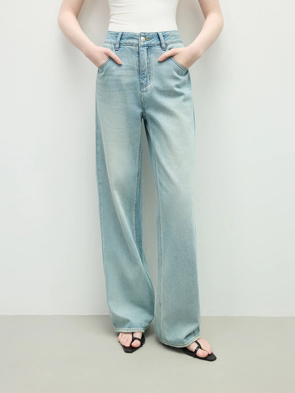 Distressed High Waist Straight Jeans