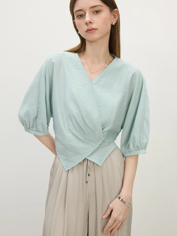 V-Neck Relaxed Casual Short Sleeve Linen Shirt