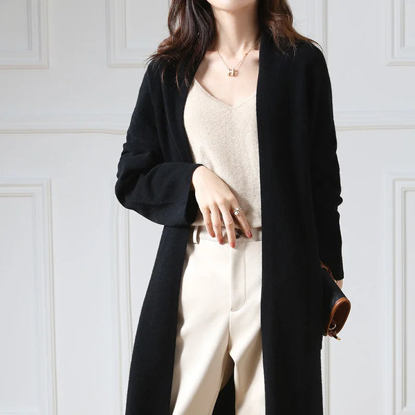 Open Front 100% Merino Wool Long Cardigan