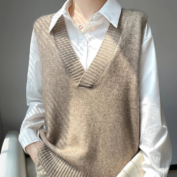 V-Neck 100% Cashmere Knit Waistcoat