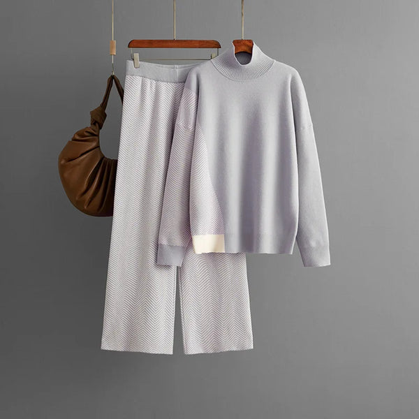 Knitted Color Block Sweater Sets