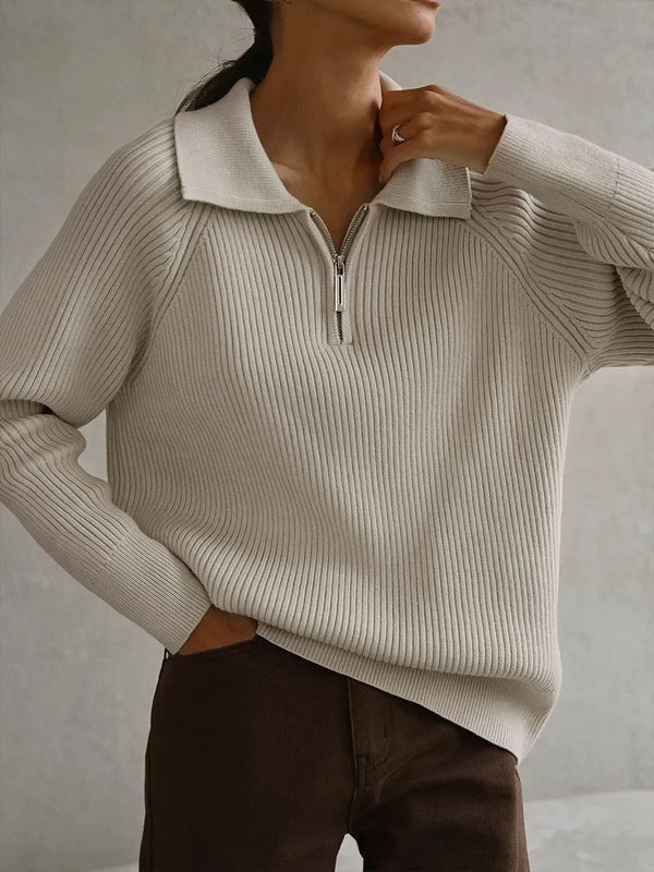Polo Collar Knitted Pullover Sweater