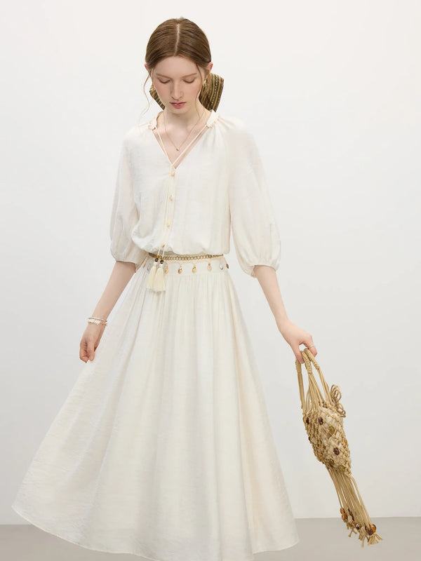 Lantern Sleeves V-neck Strappy Dress