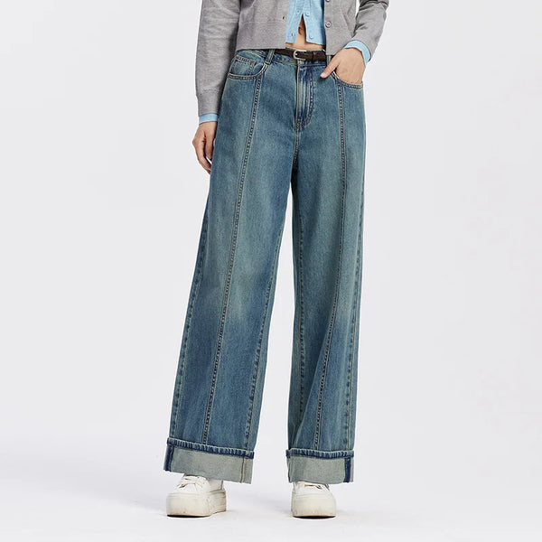 Rolled Hem Wide Leg Jeans